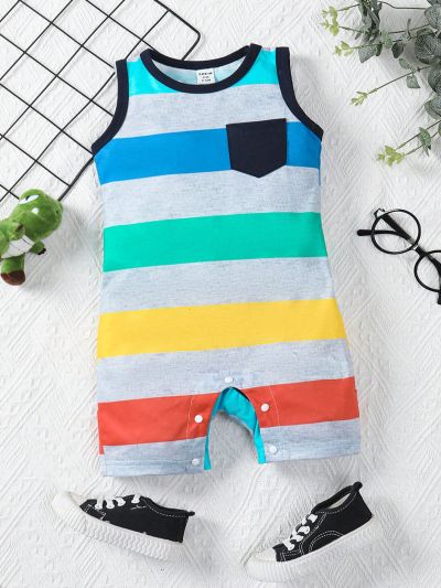 Infant Boys' Contrast Color Sleeveless Jumpsuit Shorts
