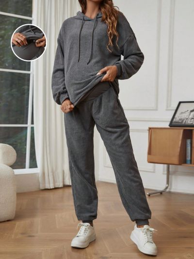 SHEIN Maternity Hooded Sweatshirt And Pants Set