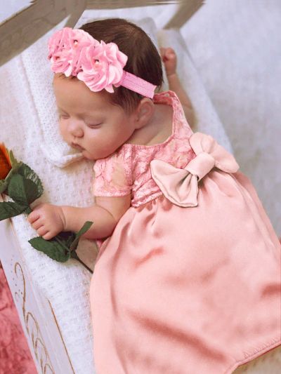 Newborn Baby Girl Lace Patchwork Princess Dress Headband Photo Prop Set