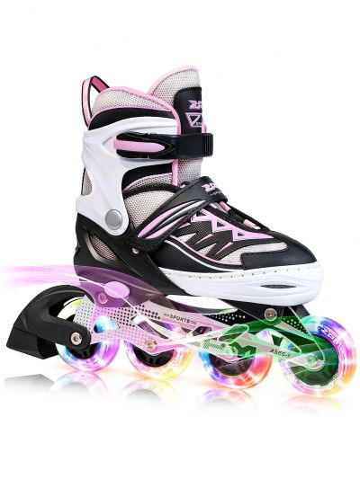 Girls Adjustable Inline Skates with Light up Wheels for Beginner