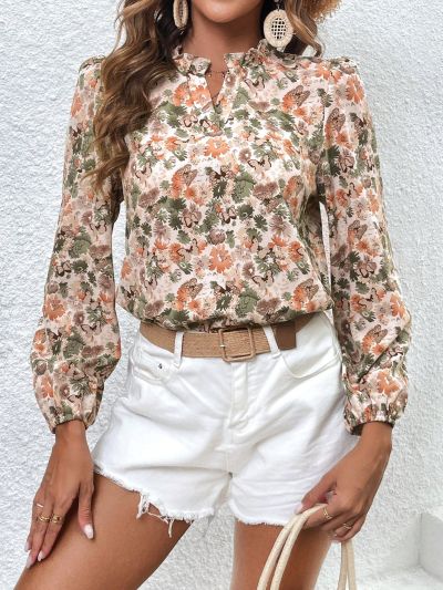 SHEIN VCAY Women's Floral Print Notch Neck Bodysuit