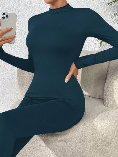 Solid Mock Neck Thermal Underwear Tee