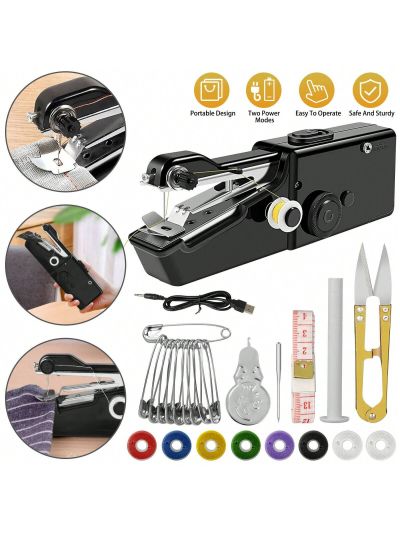 Mini Handheld Sewing Machine, Portable Sewing Machine Ergonomic Design for For Clothes Pants Jeans T-shirts Curtains, Easy to Use for DIY Beginners for Home Travel