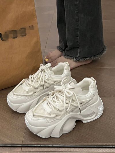 Autumn Winter Women's Solid Color Thick Bottom Sports Leisure Dad Shoes, Fashion Elevated Sneakers