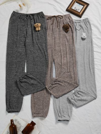 3pcs Cartoon Decor Tie Front Lounge Pants