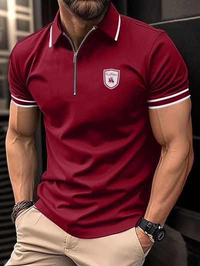 Men's Plus Size Striped Polo Shirt With Pattern Printed Design