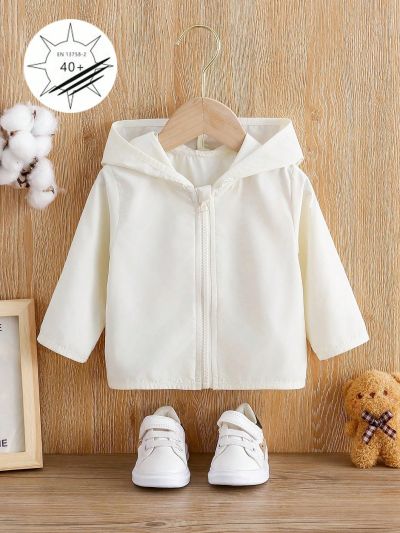 Baby Girl's Upf40+ Sun Protection White Hooded Jacket For Spring And Summer