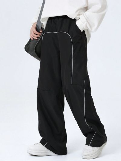 SHEIN Kids HYPEME Tween Girl Contrast Piping Wide Leg Pants