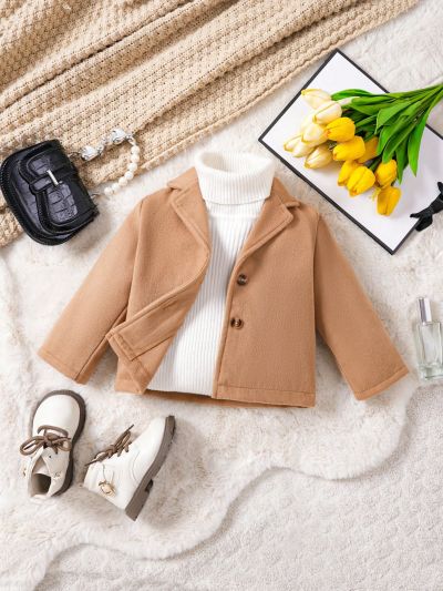 Baby Girls' Lapel Collar Single-Breasted Overcoat