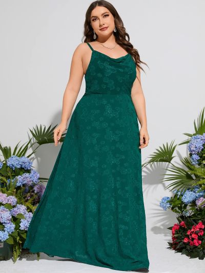 Plus Jacquard Draped Collar Cami Bridesmaid Dress