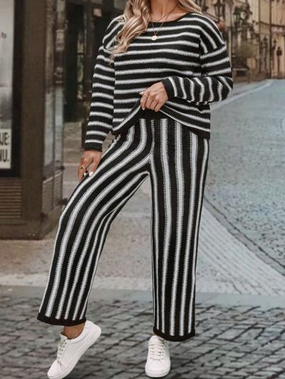 SHEIN LUNE Plus Size Striped Sweater Set