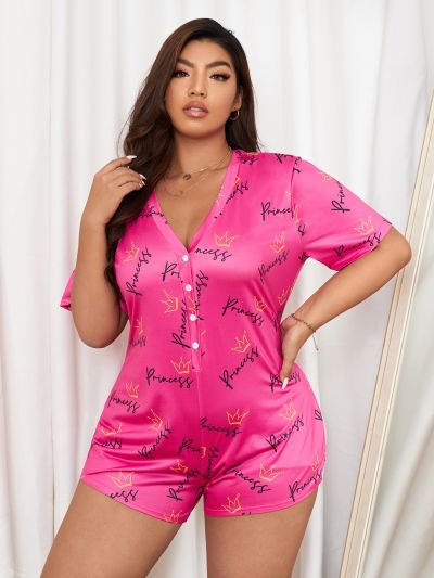 Plus Crown & Letter Graphic Sleep Romper