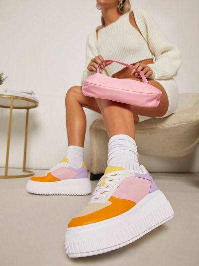 Colorblock Lace Up Front Flatform Sneakers