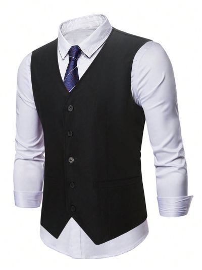 Manfinity Men Plus 1pc Button Front Waistcoat