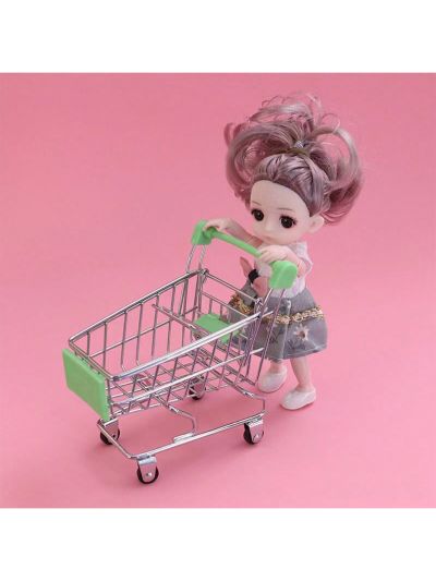 1pc Mini Metallic Fashionable Creative Supermarket Shopping Cart Accessory Storage Cart, Versatile Desktop Organizer Trinket Gift For Festival
