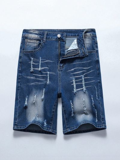Slim Fit Stretch Distressed Denim Shorts For Teenage Boys