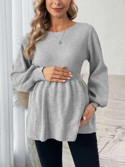 Maternity Lantern Sleeve Peplum Hem Sweater