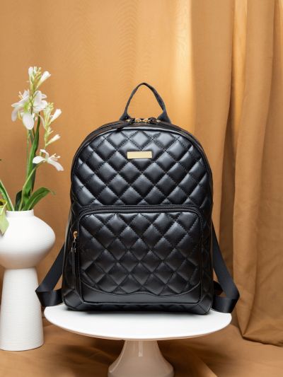 Quilted Metal Detail Functional Backpack