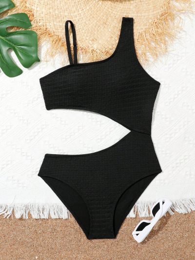 Girls' Large Size Solid Color Hollow Out One-piece Swimsuit