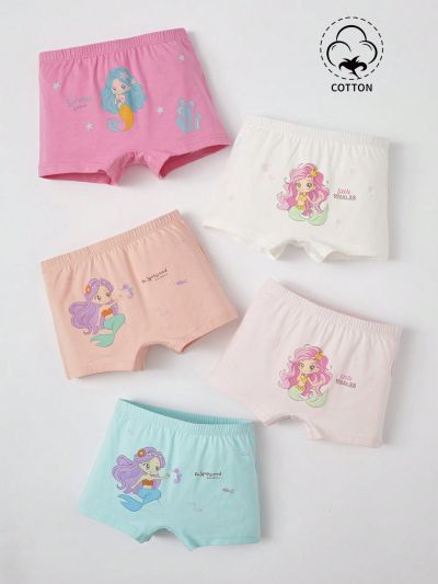 Young Girl 5pcs/Set Cute Cartoon Mermaid Print Boxer Shorts