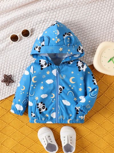 Baby Boys' Panda & Cloud Pattern Printed Hooded Jacket