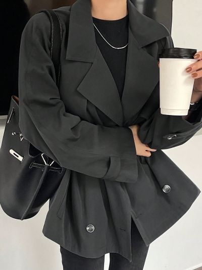 DAZY Women's Double Breasted Short Trench Coat