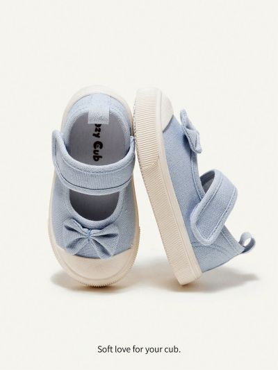 Cozy Cub Girls' Light Blue Bowknot Canvas Flat Cute Comfortable Casual Princess Shoes
