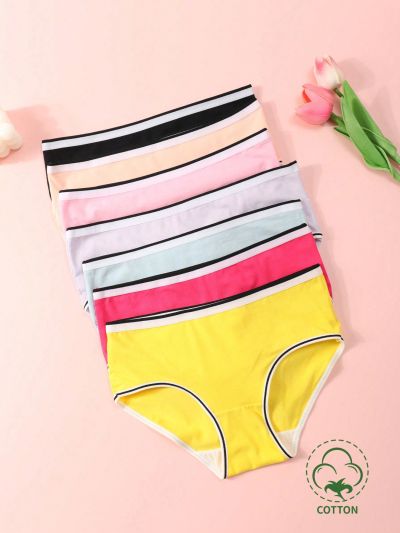 Girls' Triangle Panties With Colorful Trim, 7pcs