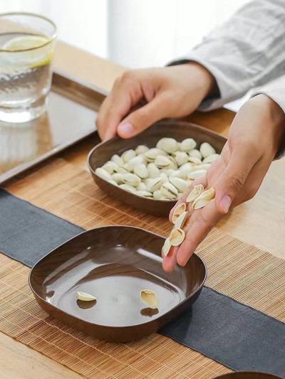 2pcs/set Grey Household Trays, Simple And High-end Wooden Texture Design, Suitable For Home, Restaurant, Snacks, Fruits, Nightstand Trays