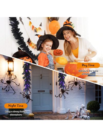 Costway 9ft Pre-lit Christmas Halloween Garland Black w/ 50 Purple LED Lights