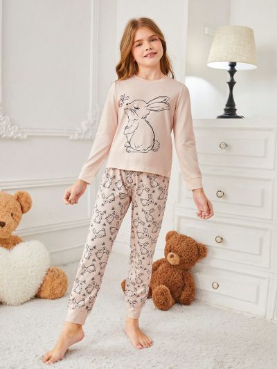 Tween Girls Rabbit & Butterfly Print Homewear Set
