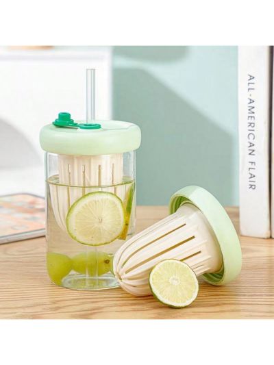 Sealed Glass Cup With Lid And Straw, Cartoon Design, Ideal For Office, Girls Students, Tea Drinking