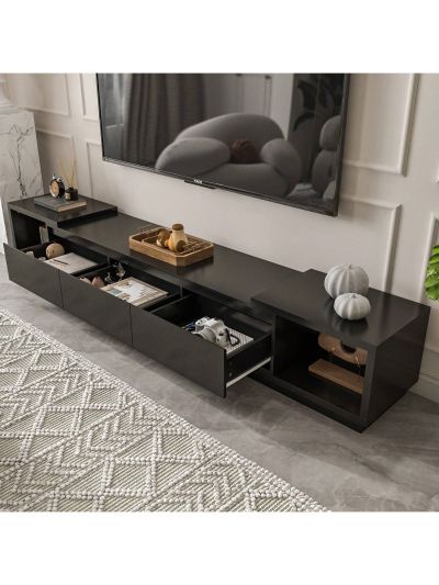 TV Stand with 3 Drawers, Modern Extendable TV Stand in Stretch for TVs up to 120", Wood Gaming Entertainment Center Media Stand with Adjustable Width