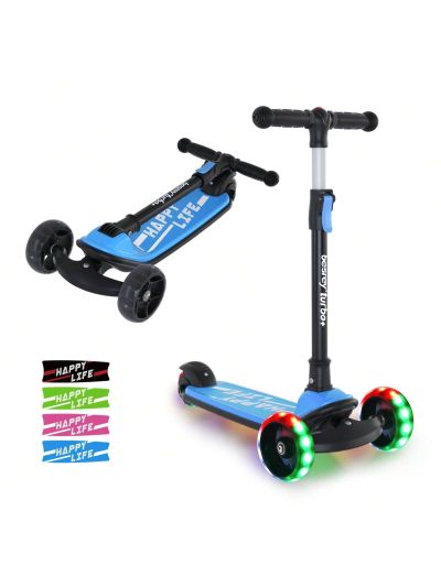 Besrey Kick Scooter for Kids Age 3-10, Foldable 3 Wheels Toddlers Scooter with LED Light & Adjustable Height, Best Gift for Boys Girls Outdoor Activities