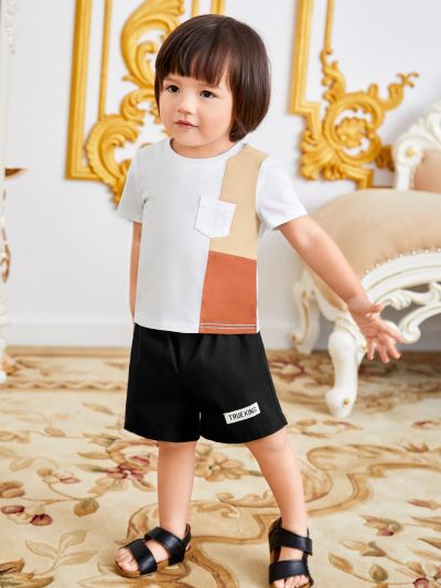 SHEIN Baby Colorblock Pocket Patched Tee