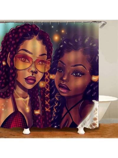 Black Art Black Afro Woman and Daughter African American Women Shower Curtain, Afro Woman Shower Curtain Set Waterproof Polyester Fabric Cool GirlBathroom Curtain, 72x72 Inch,with 12 Hooks