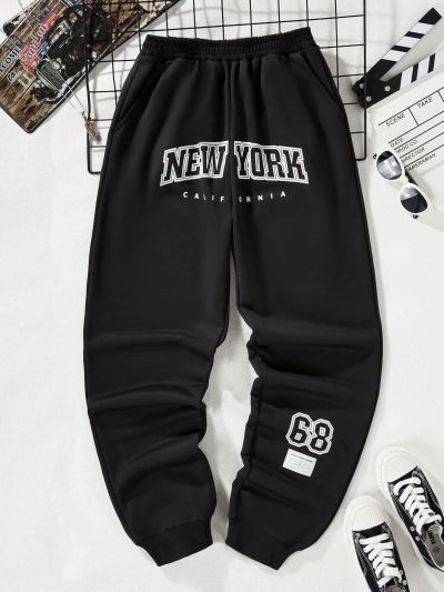 Teenage Boys' Fashionable Long Pants With Letter Print
