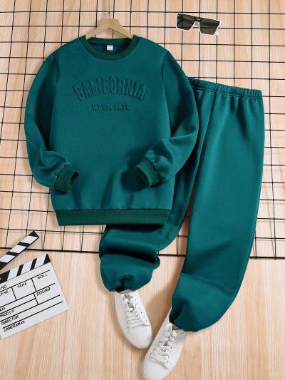 Emboosed Letter Sweatshirt And Sweatpant Set