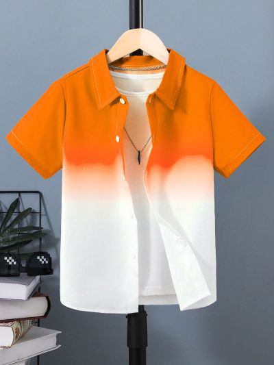 SHEIN Kids SUNSHNE Tween Boys' Gradient Color Short Sleeve Shirt