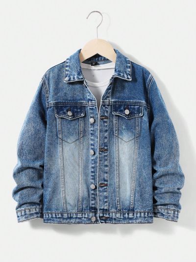 SHEIN Tween Boy Bleach Wash Denim Jacket Without Tee
