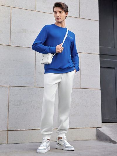 Manfinity Men'S Letter Print Sweatshirt And Joggers Knit Casual 2pcs/Set