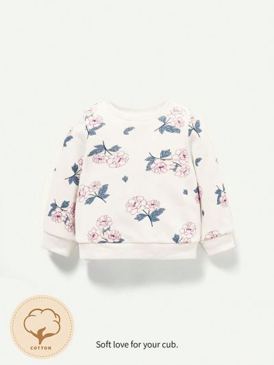 Cozy Cub Baby Girl's Floral Pattern Round Neck Classic Shoulder Sweatshirt