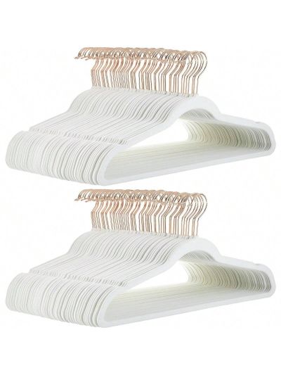 Velvet Slim Clothes hangers,Non Slip Suit Clothes Hangers,Ivory,Pack of 100