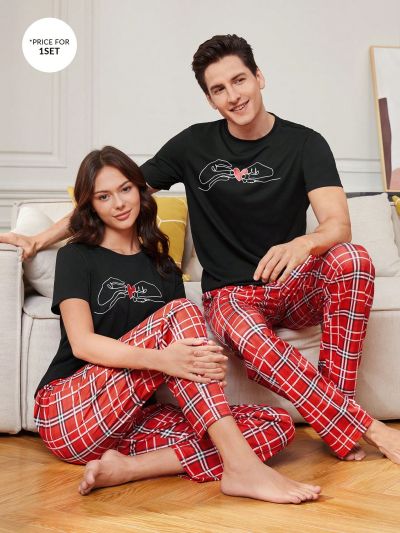 Men'S Plaid Heart Print Homewear Set