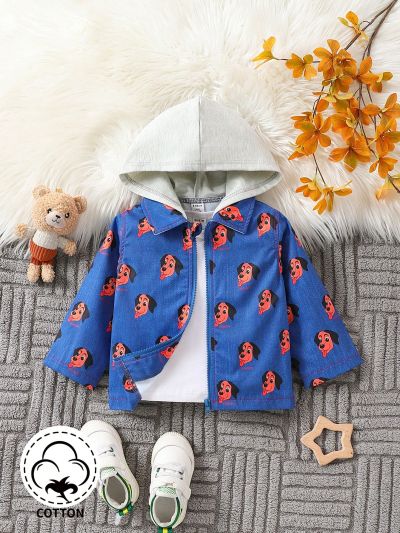 Baby Boys' Cartoon Print Color-Block Hooded Jacket
