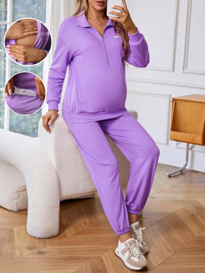 SHEIN Maternity Nursing Letters Graphic Casual Set