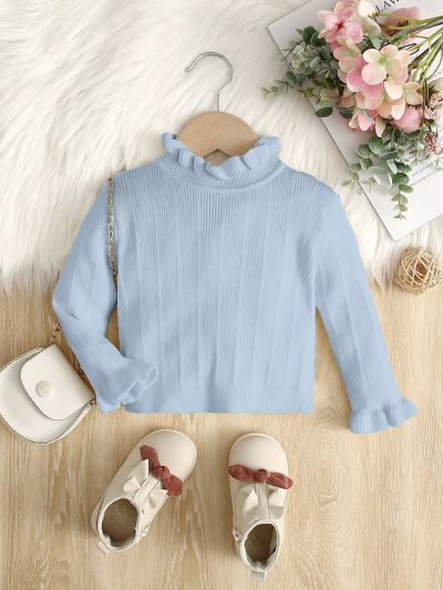 SHEIN Infant Girls' Long Sleeve Round Neckline Cute Pullover Sweater