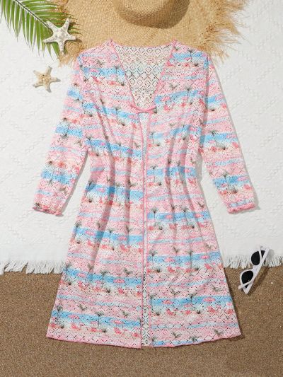 Big Girls' Palm Tree Print Kimono Cardigan