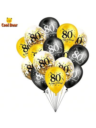 30 40 50 60th 70 80 Years Old Birthday Party Supplies, 15PCS Latex Balloon Confetti Balloon Set Combination Adult Birthday Party Decorations, Golden