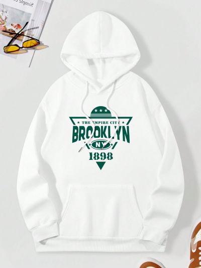 Men'S Plus Size Letter Printed Drawstring Hoodie